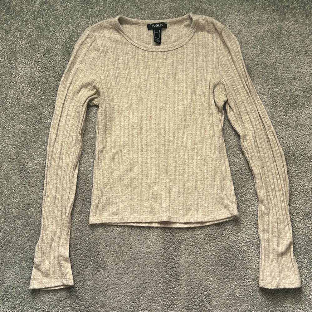 Cream Cowl Neck Sweater with Tan Accents